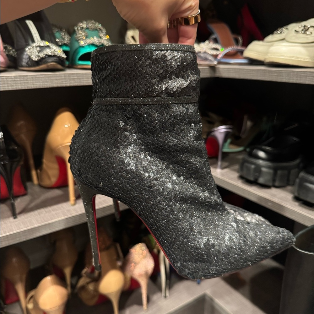 Christian louboutin Black Sequin Ankle Boots